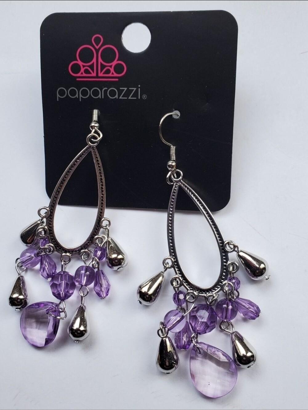 Paparazzi purple and silver dangle earrings. New with tags